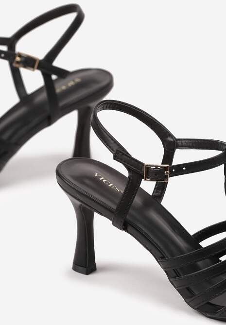 Czarne Sandały Vices na Obcasie Typu Szpilka Tirenella