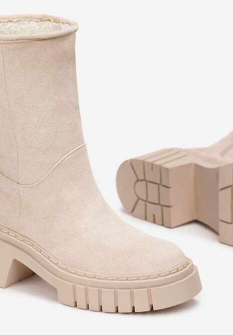 Beżowe Botki na Grubej Podeszwie Lymall