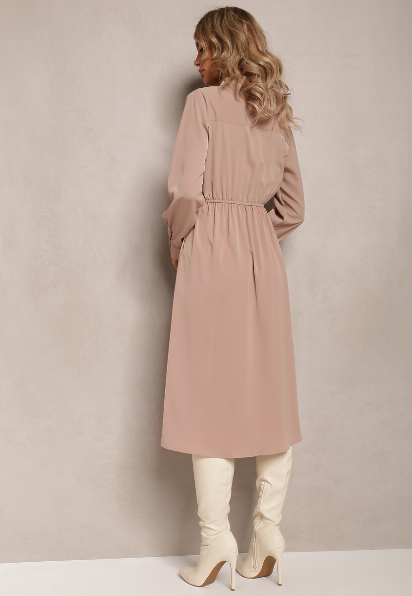 Beżowa Sukienka Koszulowa Pumpa