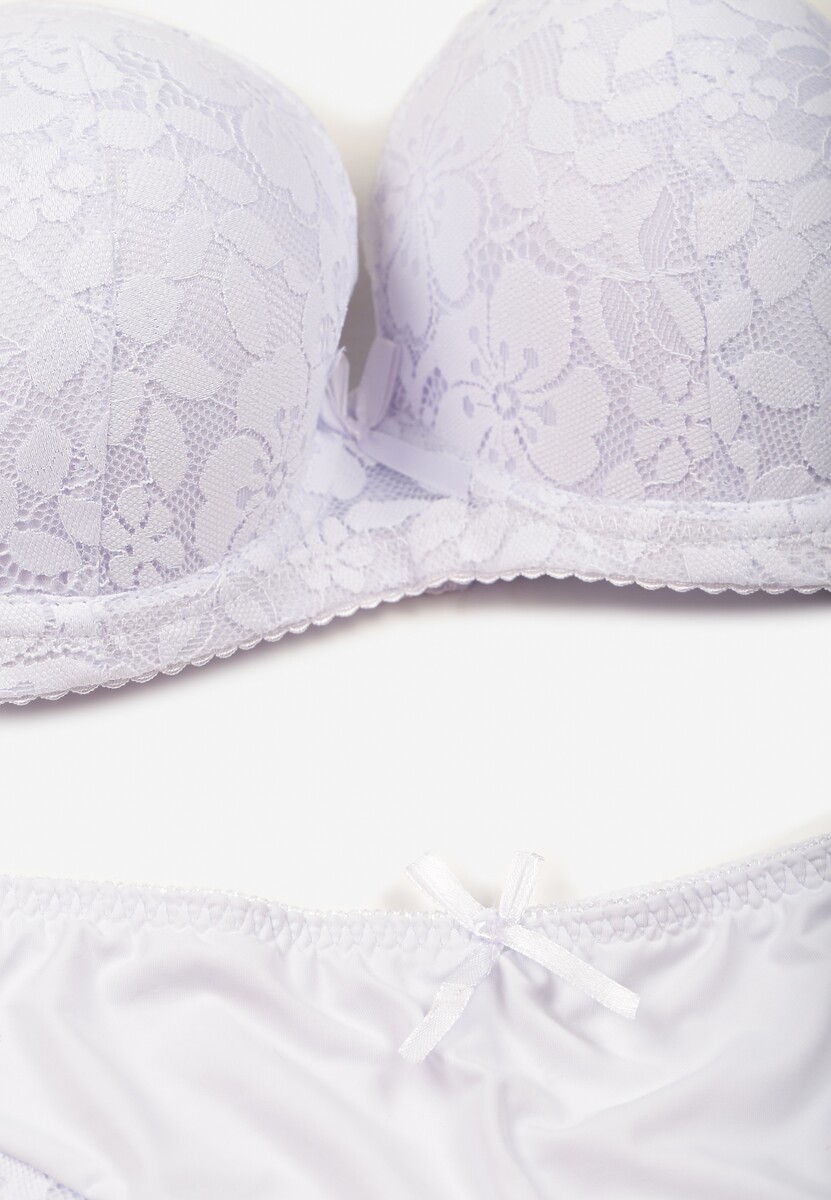 Biały Koronkowy Komplet Biustonosz i Majtki Figi w Klasycznym Stylu Ezirene