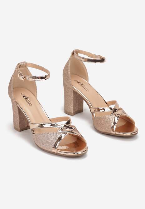 Szampańskie Sandały Brokatowe na Słupku Layo