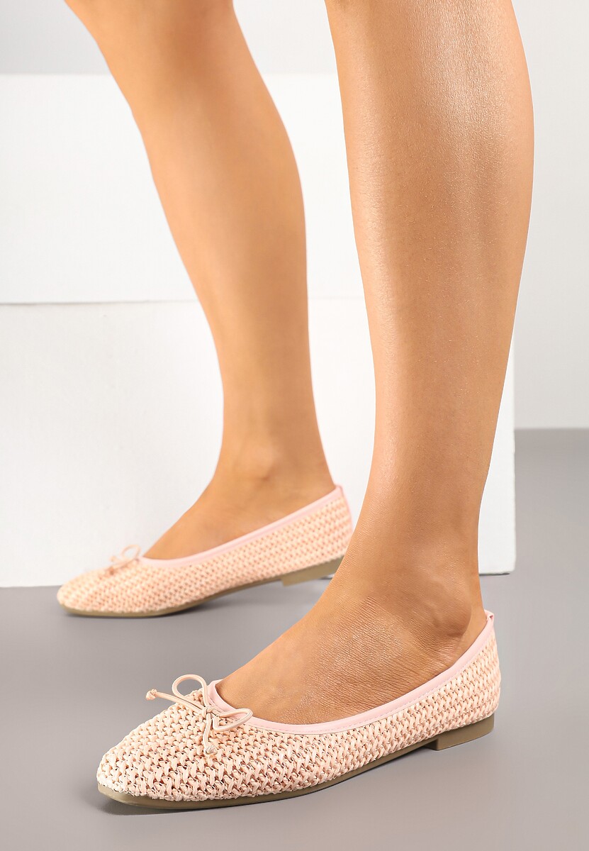 Jasnoróżowe Plecione Balerinki z Ozdobną Kokardką Koriappe