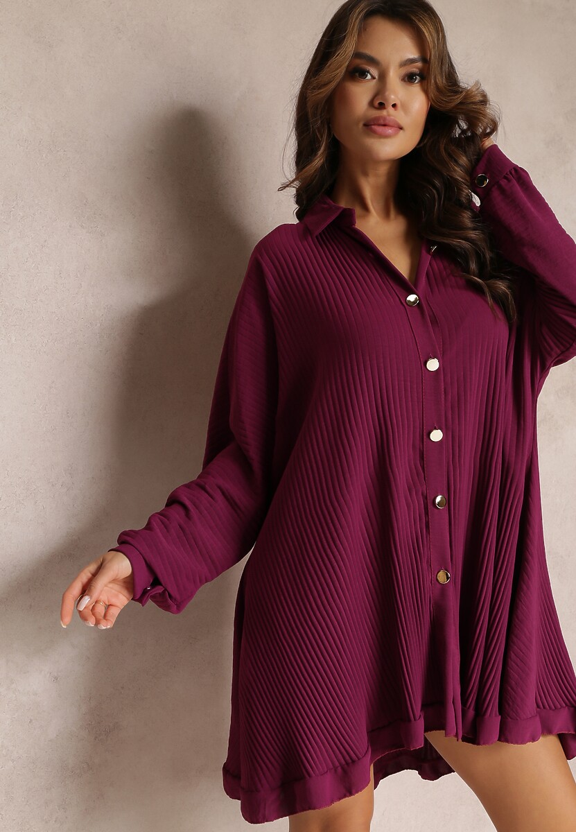 Fioletowa Sukienka Koszulowa Plisowana Giiphi