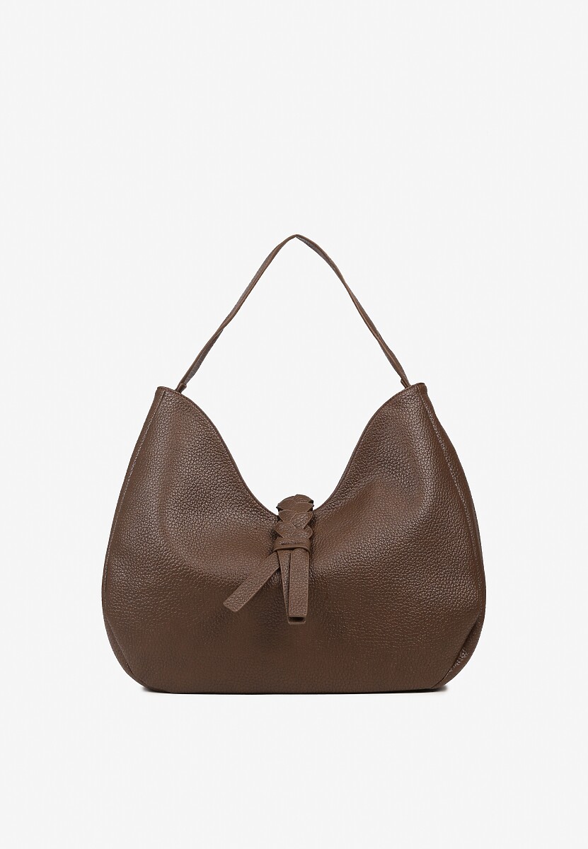 Brązowa Torebka Hobo Shopper Ozdobiona Plecionką Nalorella