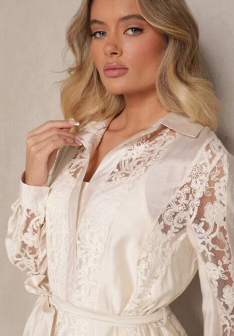 Beżowa Haftowana Wiskozowa Sukienka Rozkloszowana z Bawełną i Paskiem Zenvivi