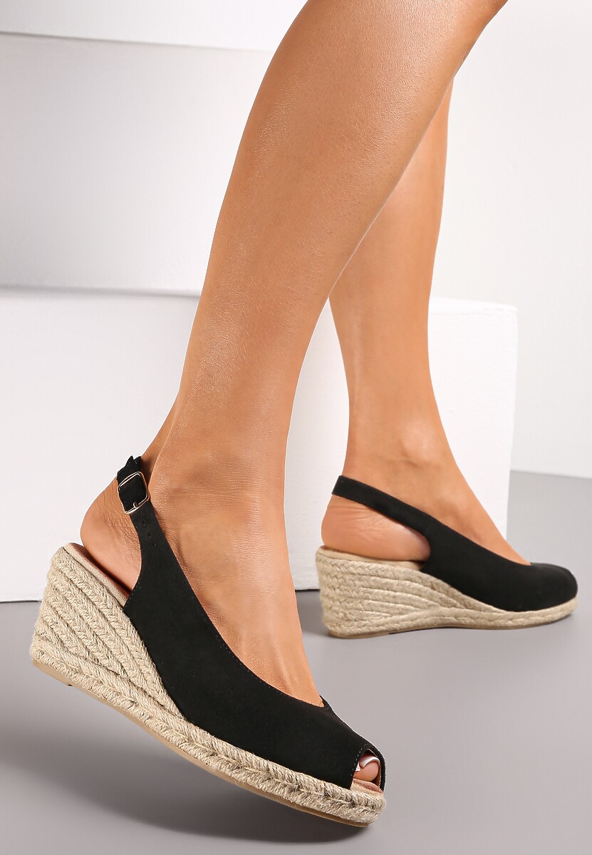 Złote Sandały na Plecionej Koturnie Evetra