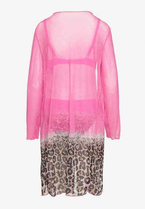 Fuksjowy Komplet Bikini Majtki Figi Biustonosz i Narzutka w Panterkę Paselina