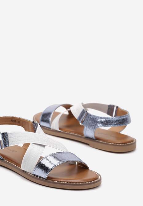 Niebieskie Sandały Wsuwane z Metaliczną Nicią Hatori