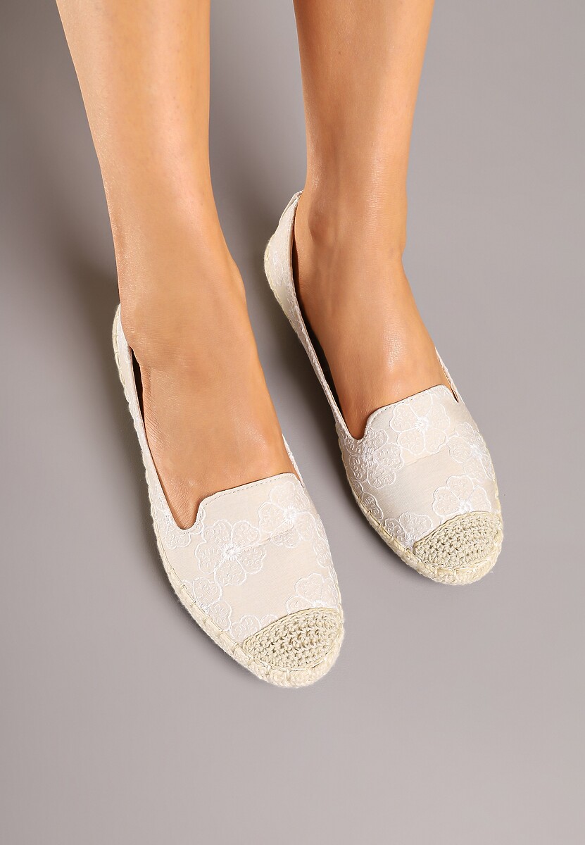 Beżowe Espadryle Ozdobione Plecionką i Motywem Kwiatów Ralanne