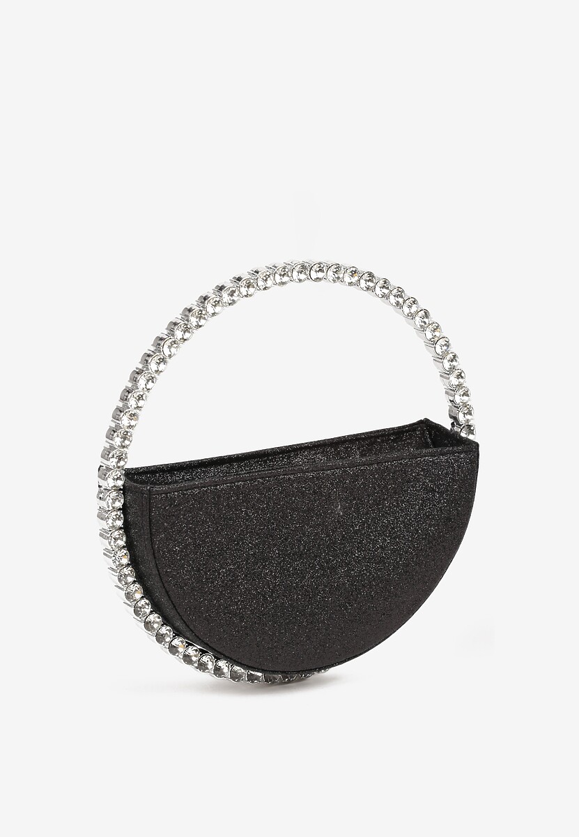 Czarna Okrągła Torebka Koktajlowa Ozdobiona Cyrkoniami i Brokatem Fesimala