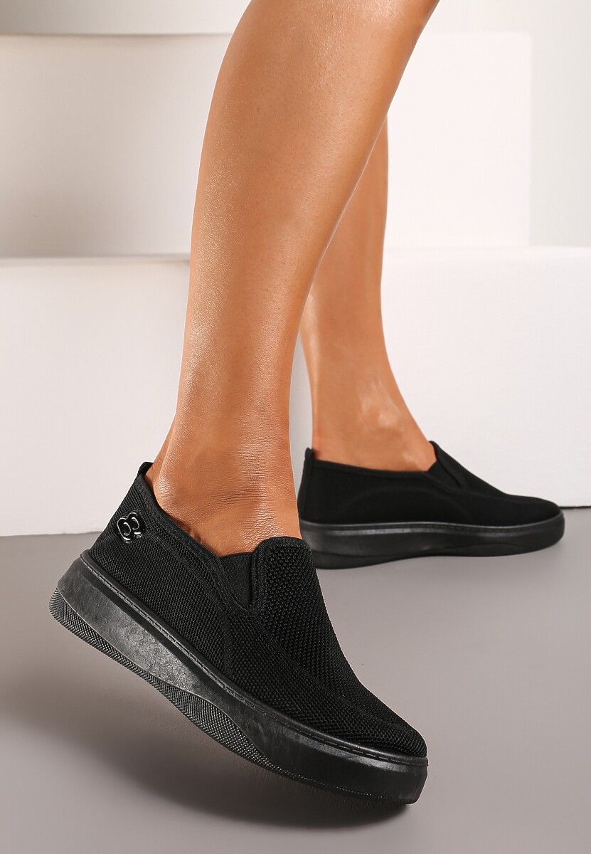 Szare Tenisówki na Platformie bez Zapięcia Ozdobione z Przodu Perforacją Prinesa