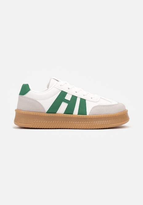 Biało-Zielone Sneakersy na Platformie z Kontrastowymi Wstawkami Mialeria