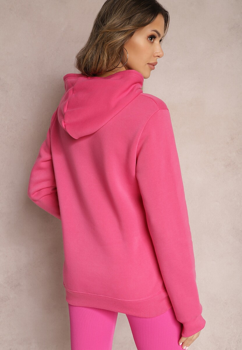 Różowa Bluza Wykończona Polarem z Nadrukiem i Kapturem Nimba