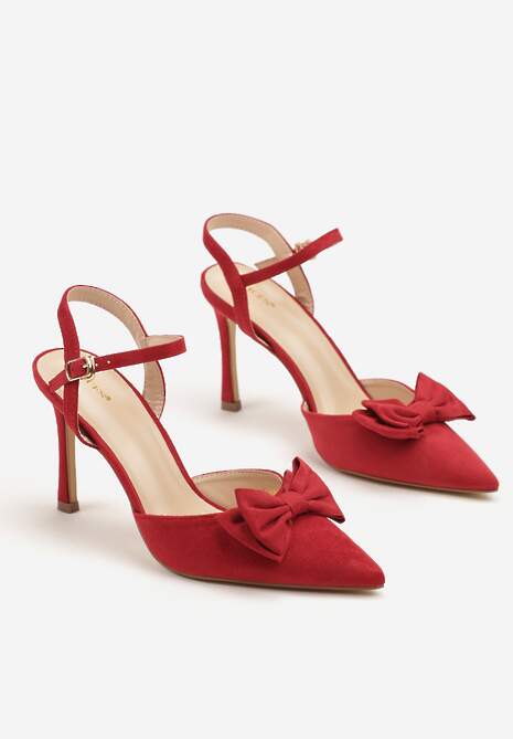 Czerwone Sandały na Szpilce Vices z Kokardą Saralin