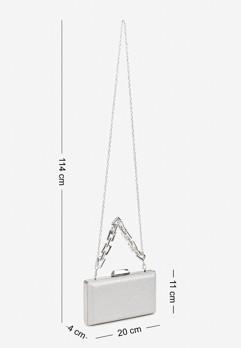 Srebrna Torebka Kopertówka z Łańcuszkiem Zdobiona Brokatem Kellirra