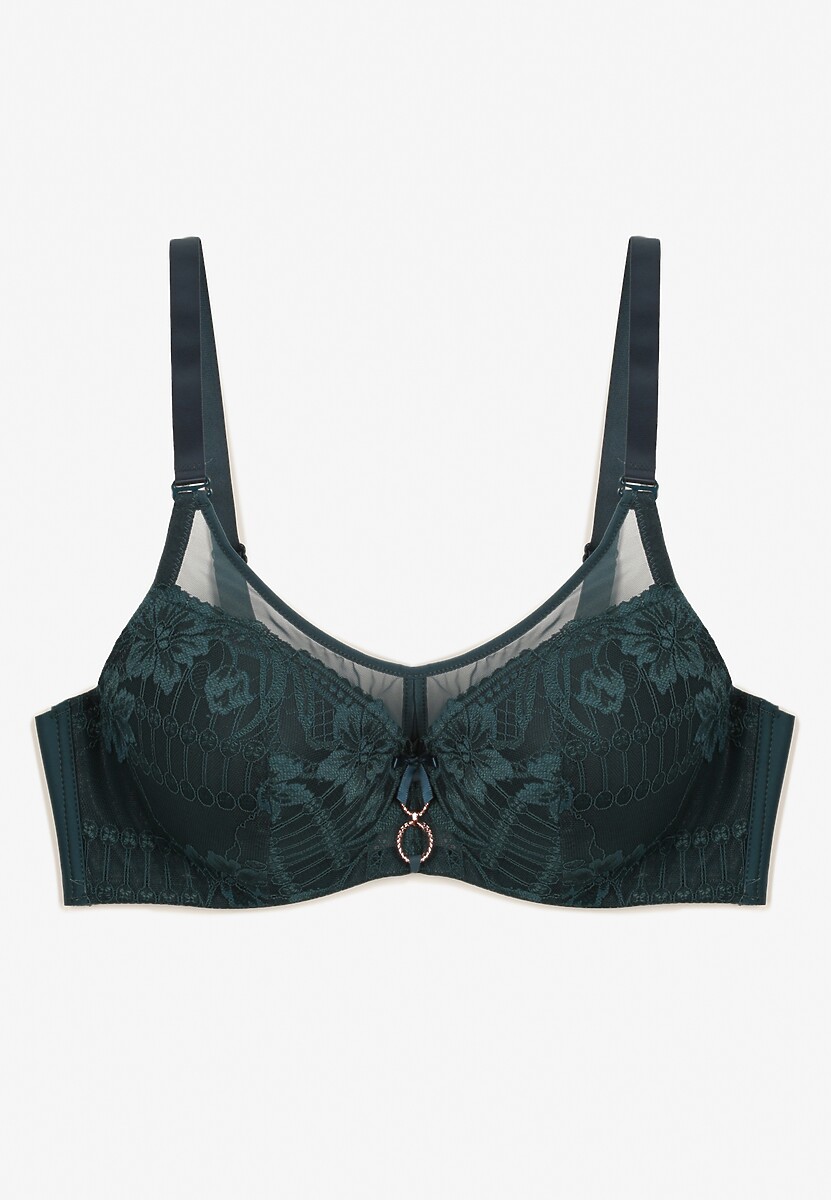 Ciemnozielony Biustonosz z Koronką na Regulowanych Odpinanych Ramiączkach Krisanda