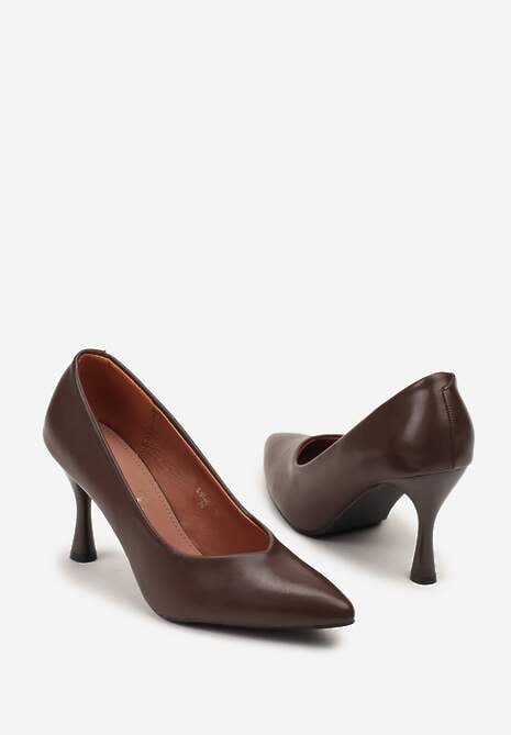 Brązowe Szpilki Vices na Klepsydrowym Obcasie ze Skórzaną Wkładką Muzite