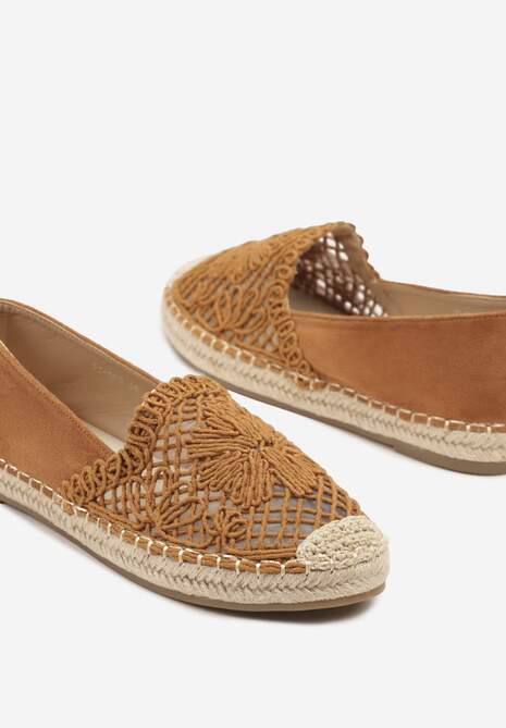 Jasnobrązowe Ażurowe Espadryle na Podeszwie z Plecionki Nusariana