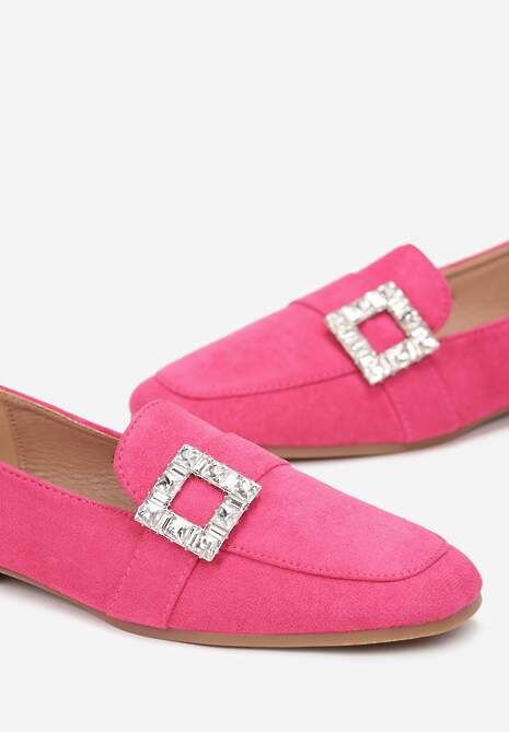 Fuksjowe Mokasyny z Kwadratowym Noskiem i Klamerką w Cyrkonie Maritatia