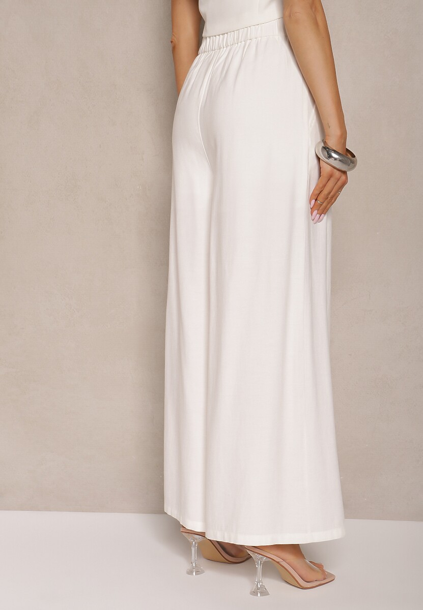 Białe Szerokie Spodnie z Wiskozy Mevilia