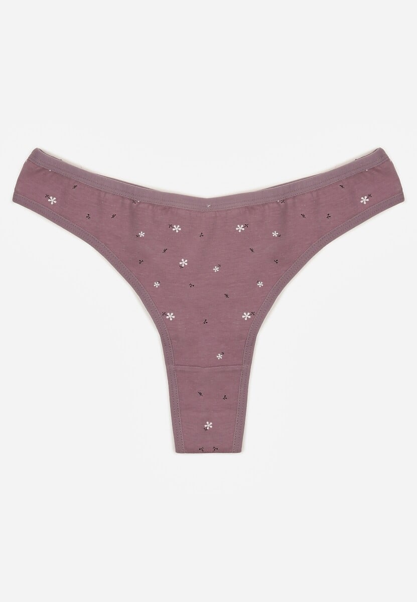 Fioletowe Majtki Strongi z Drobnym Nadrukiem z Bawełną Clymeine