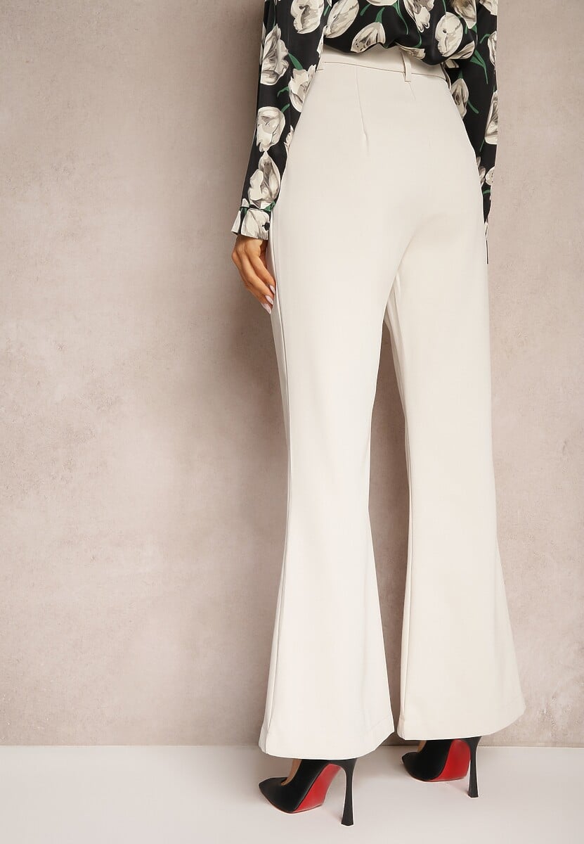 Beżowe Casualowe Spodnie w Stylu Dzwonów High Waist Uinna