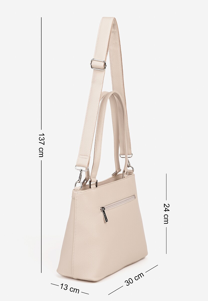 Beżowa Torebka Ozdobiona Metalicznym Napisem Nilomena