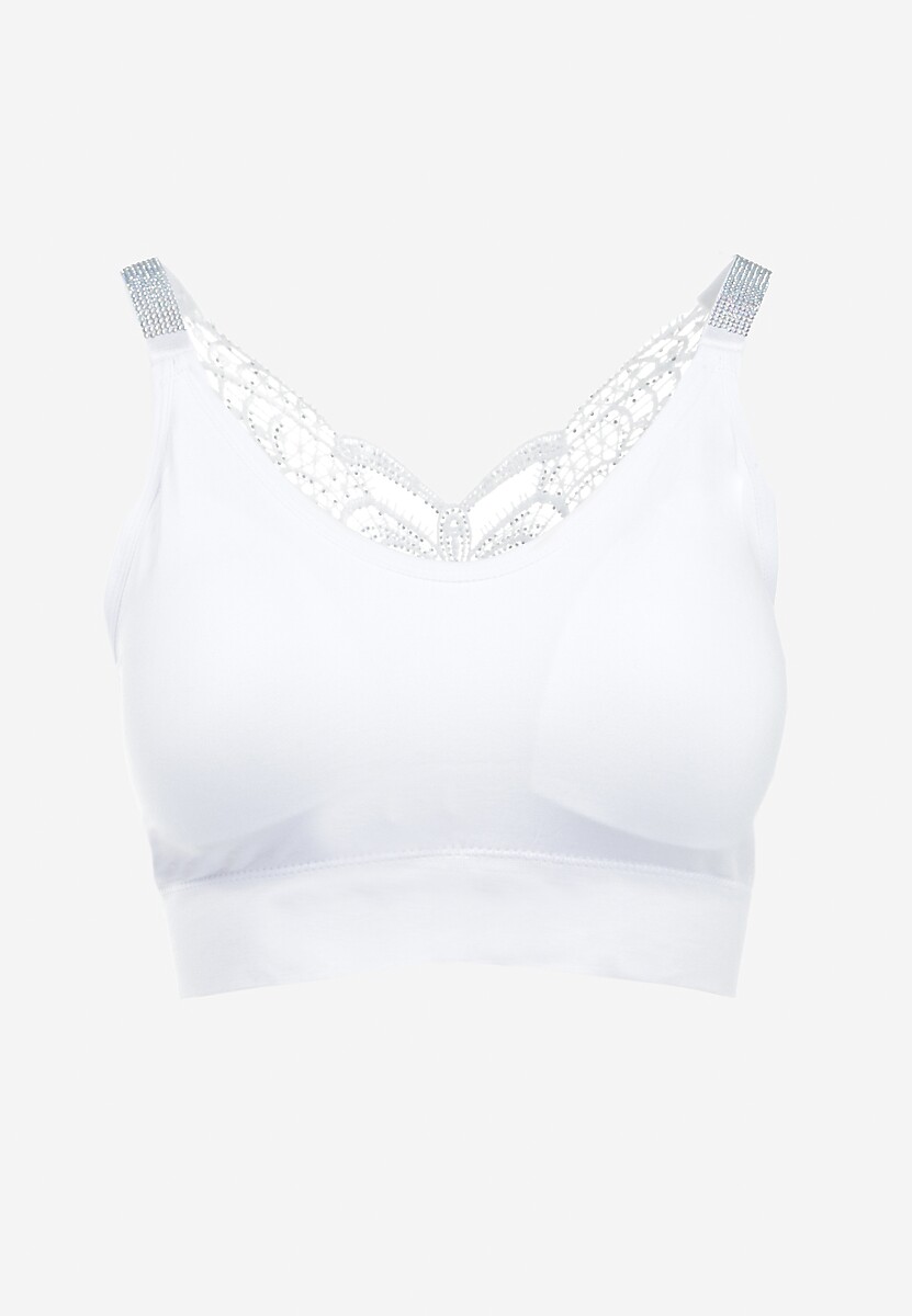 Biały Biustonosz na Szerokich Ramiączkach z Koronką w Cyrkonie Caduria