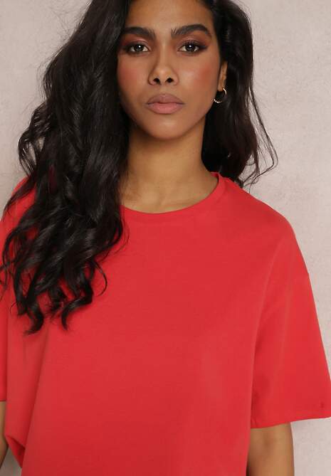 Czerwony Krótki T-shirt Oversize z Krótkim Rękawem Tiloyea