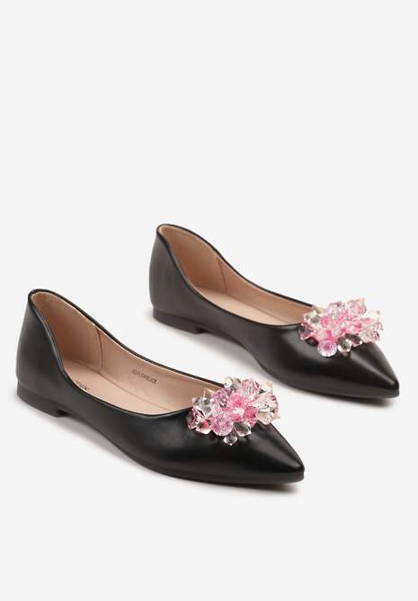 Czarno-Różowe Balerinki z Ozdobnymi Kryształkami Vevorisa