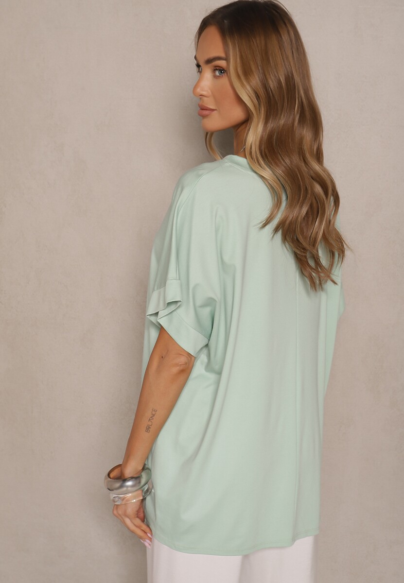 Jasnozielony T-shirt z Wiskozą o Fasonie Nietoperza Tanalitha