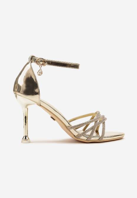 Złote Sandały Vices na Szpilce Ozdobione Cyrkoniami Nitalena