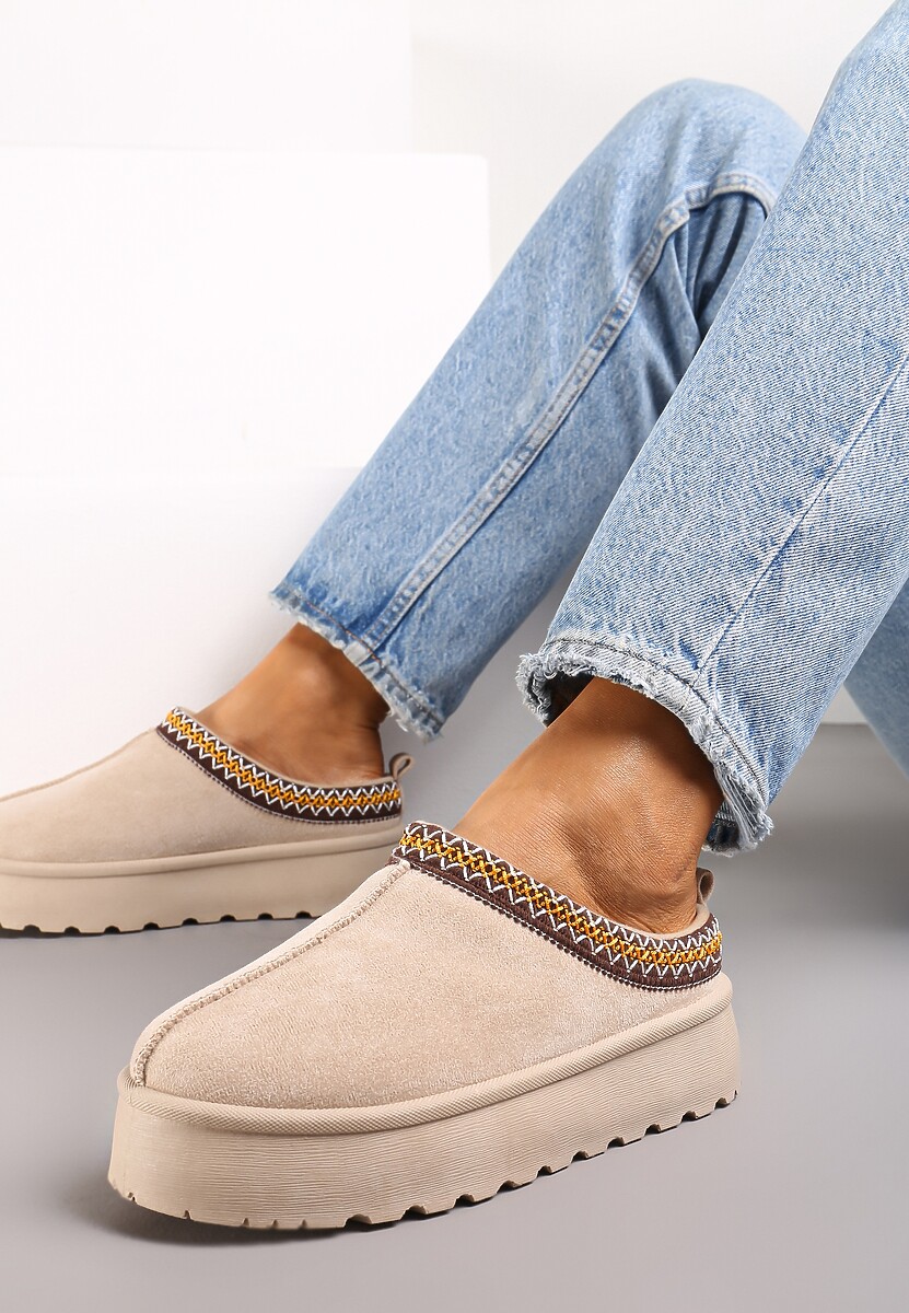 Beżowe Śniegowce przed Kostkę na Platformie Tudra