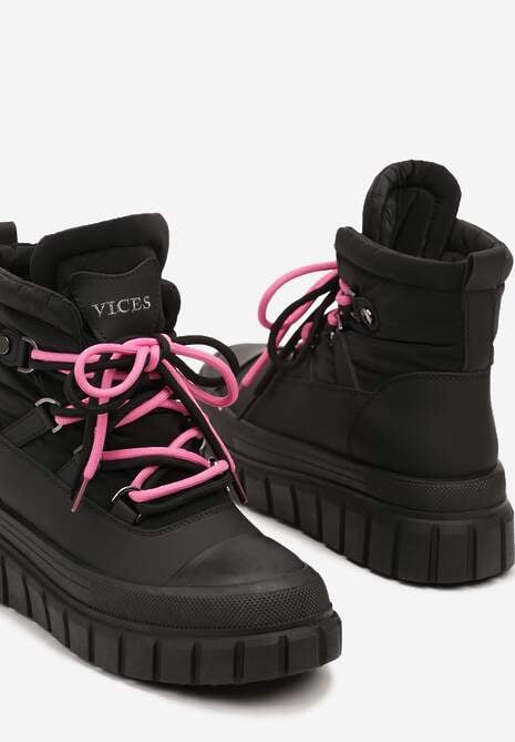Czarne Śniegowce Vices na Platformie z Tłoczeniem Anorrise