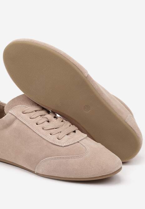 Beżowe Sneakersy Basic ze Skóry Naturalnej Fonariela