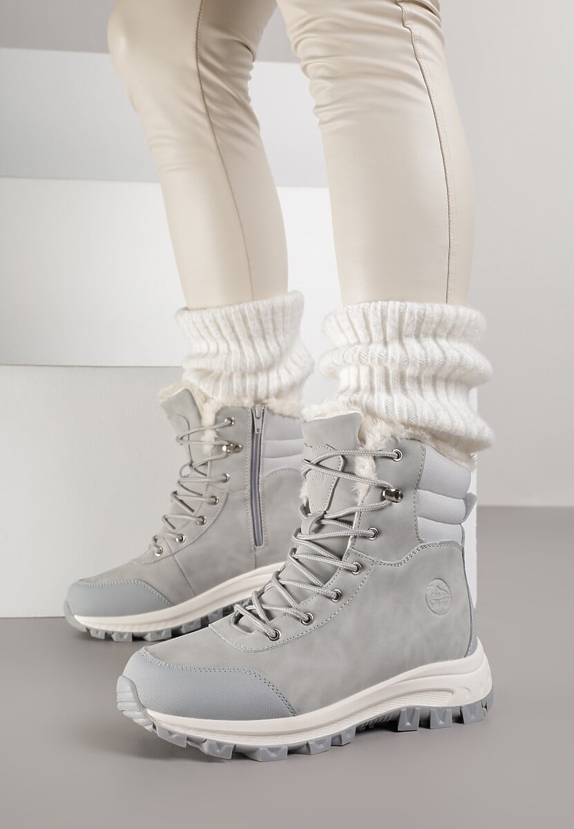 Jasnoszare Botki Trekkingowe na Platformie ze Sznurowaniem Labrinna