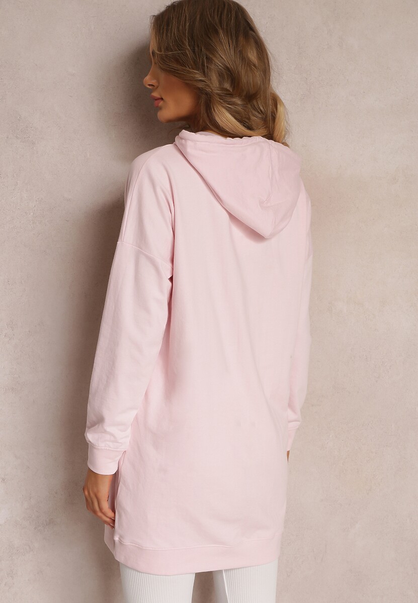 Różowa Bluza z Kapturem o Wydłużonym Fasonie Estera