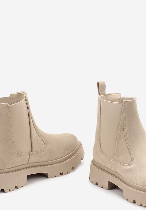 Beżowe Botki Sztyblety na Grubej Podeszwie Gosoga