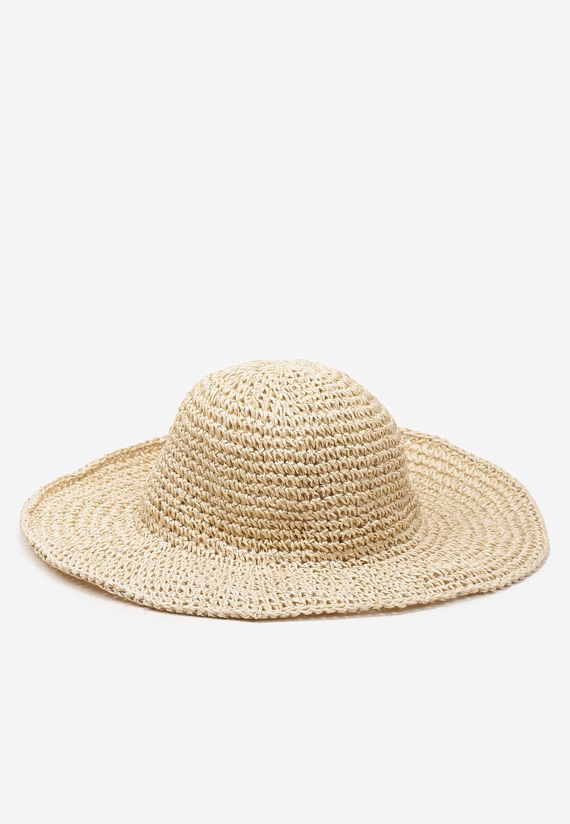 Jasnobeżowy Casualowy Pleciony Kapelusz z Szerokim Usztywnianym Rondem Recere