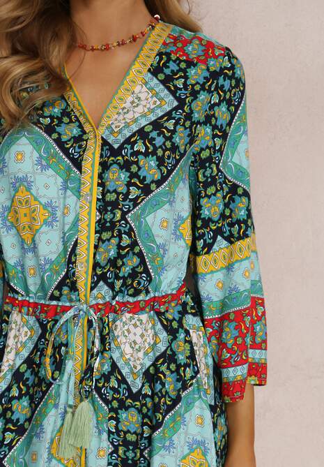 Ciemnozielono-Niebieska Sukienka Enysius