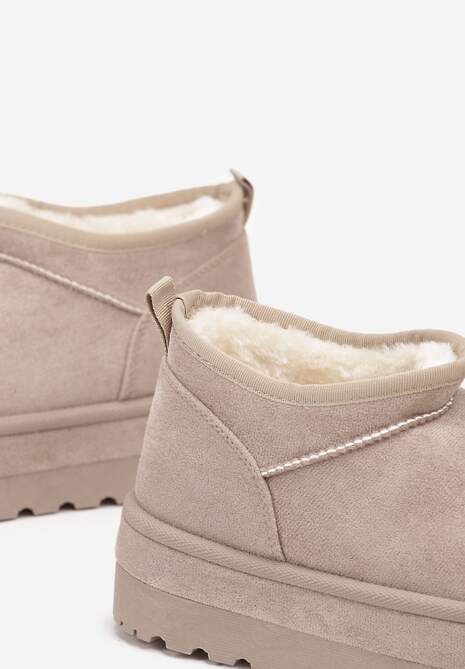 Jasnobeżowe Krótkie Śniegowce Vices z Ozdobną Lamówką Olfedi