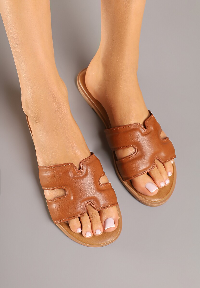 Brązowe Klapki Basic z Wycięciami Varauri