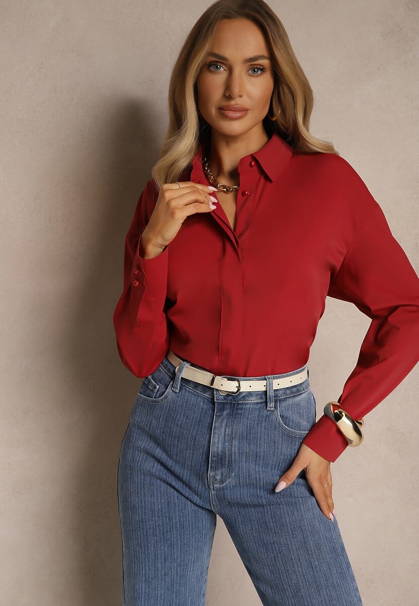 Bordowa Koszula z Wiskozą w Klasycznym Stylu Lisarila