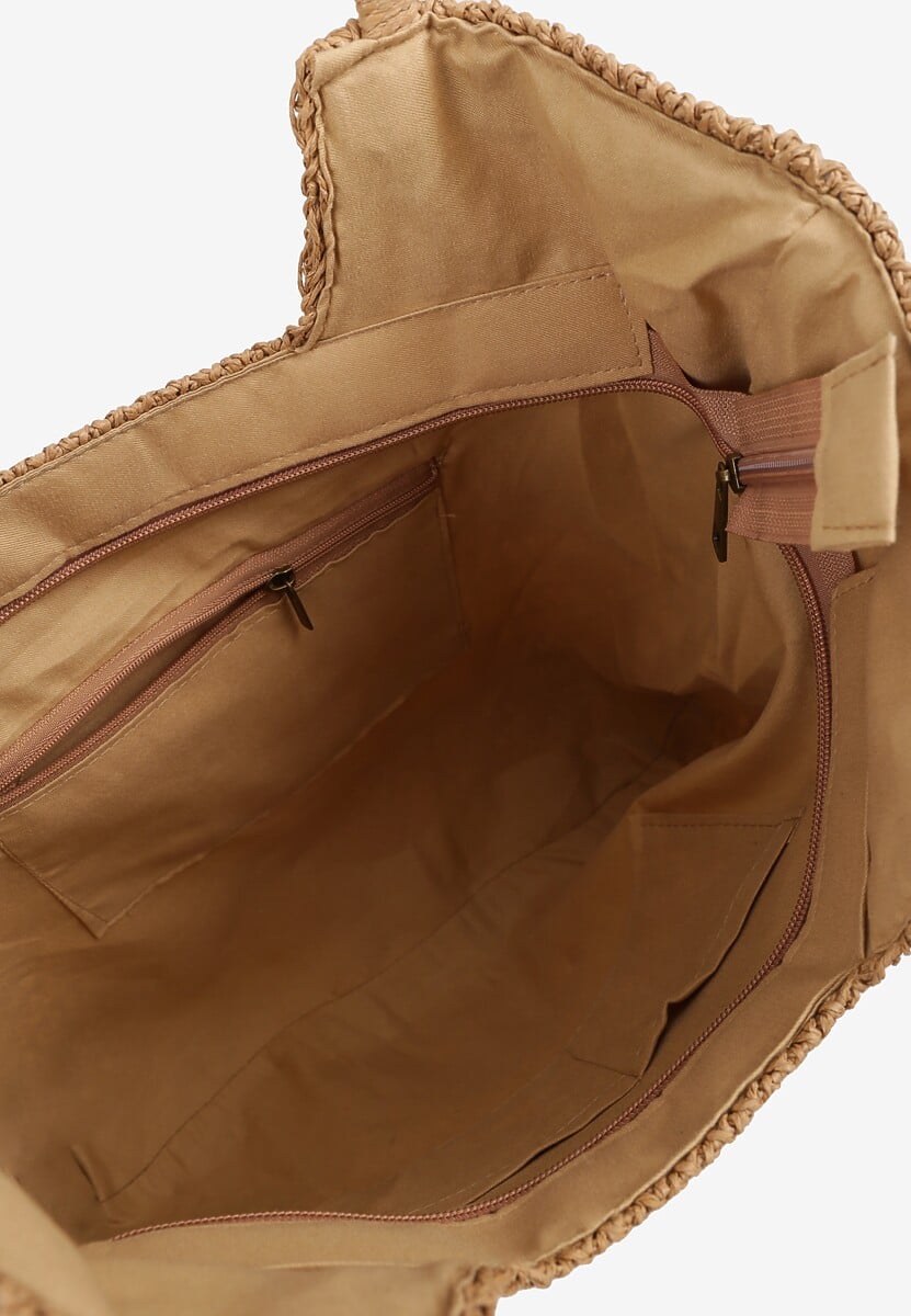 Ciemnobeżowa Pleciona Torebka z Frędzlem w Stylu Boho Rineriela