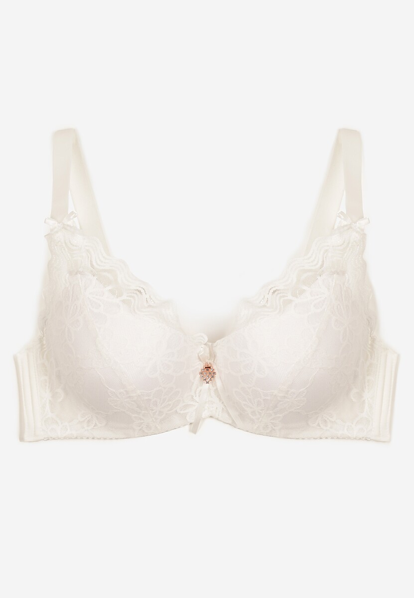 Jasnobeżowy Koronkowy Biustonosz z Regulowanymi Ramiączkami Tinalle