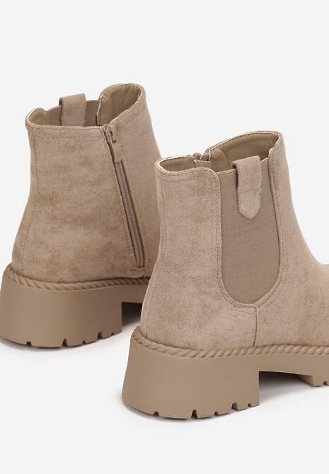Beżowe Botki Sztyblety z Elastyczną Wstawką Ralia