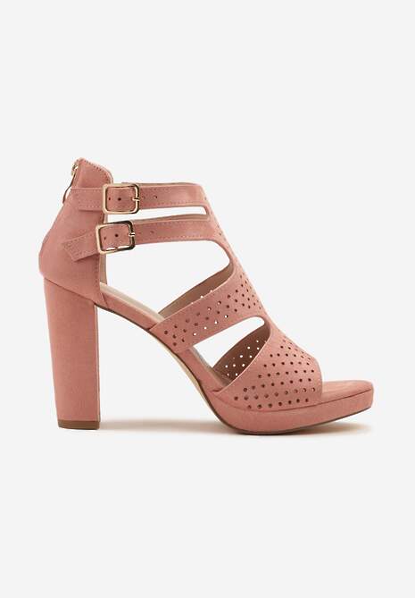 Różowe Sandały na Słupku Vices Ozdobione Wycięciami i Perforacją Firaleia