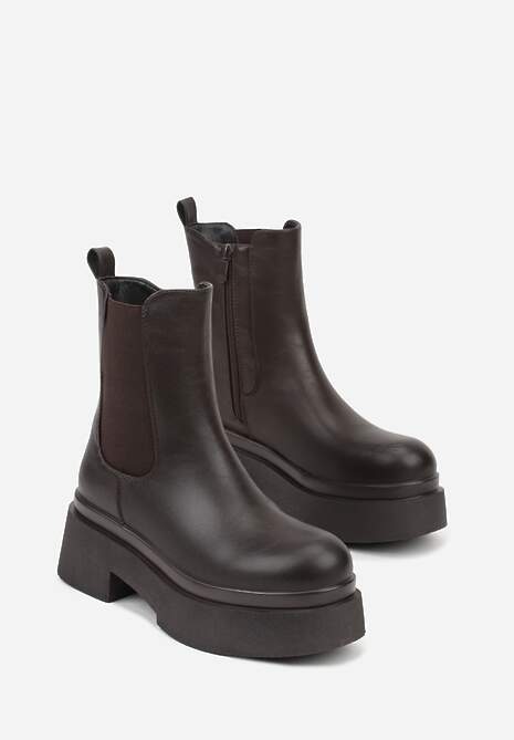 Brązowe Botki Sztyblety na Platformie Tevirka