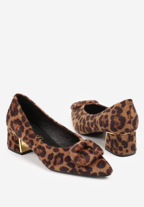 Panterkowe Czółenka Vices na Słupku z Wkładką ze Skóry Naturalnej i Klamrą Apanelle