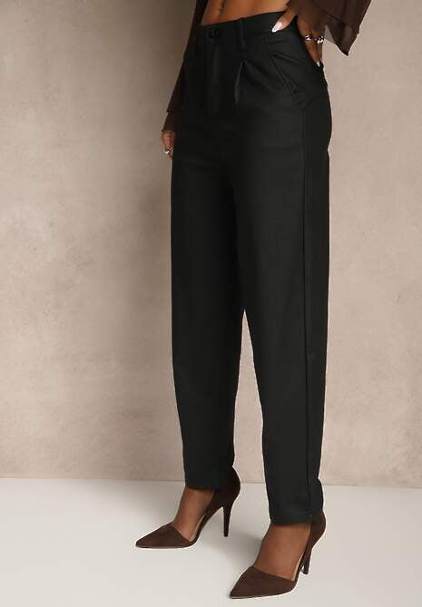 Czarne Spodnie Cygaretki High Waist z Imitacji Skóry Lanitelia